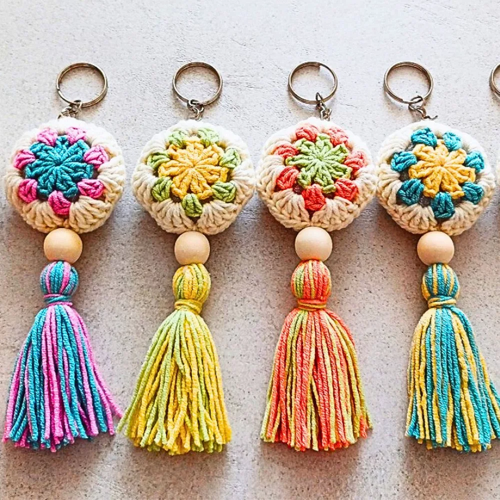 Crochet Keychain Pattern with Acrylic Yarn and Tassels